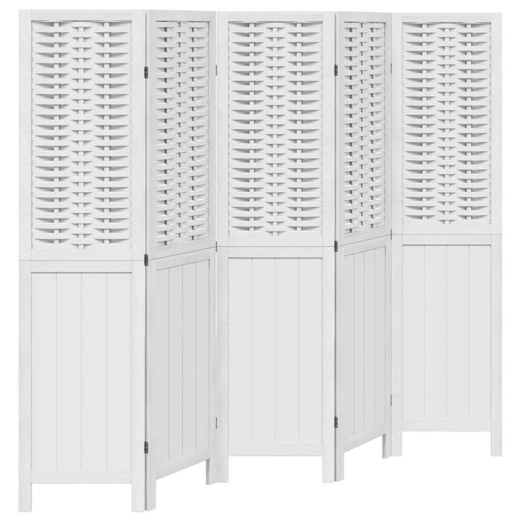 Room Divider 5 Panels White Solid Wood Paulownia