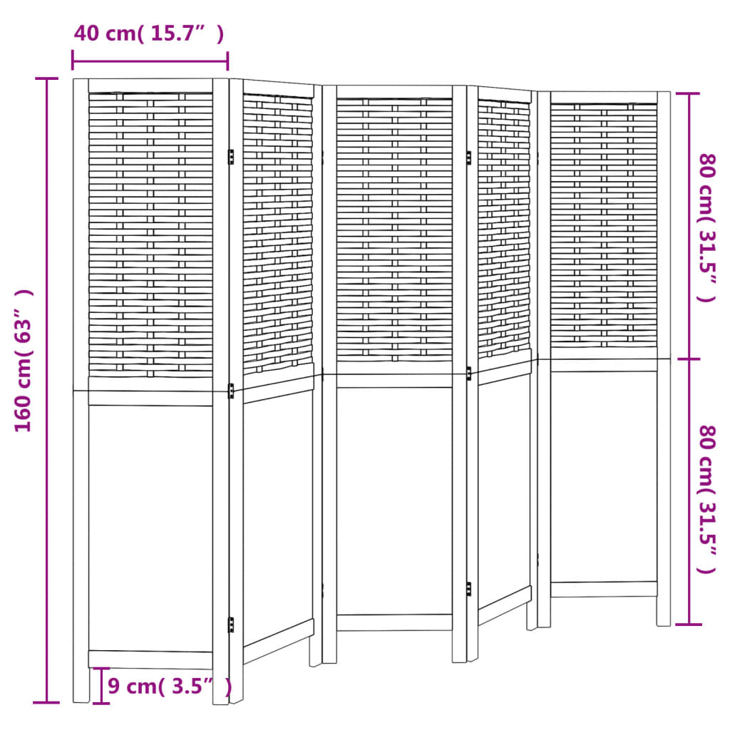 Room Divider 5 Panels White Solid Wood Paulownia
