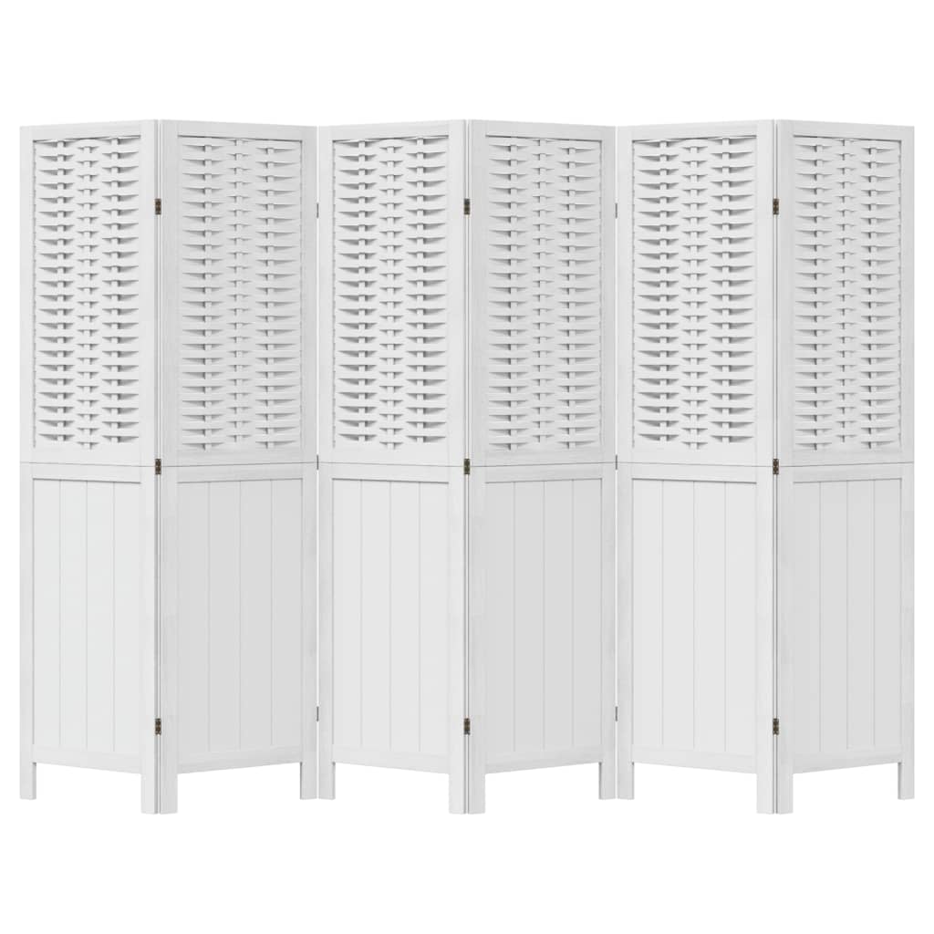 Room Divider 6 Panels White Solid Wood Paulownia
