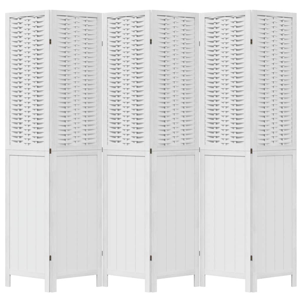 Room Divider 6 Panels White Solid Wood Paulownia