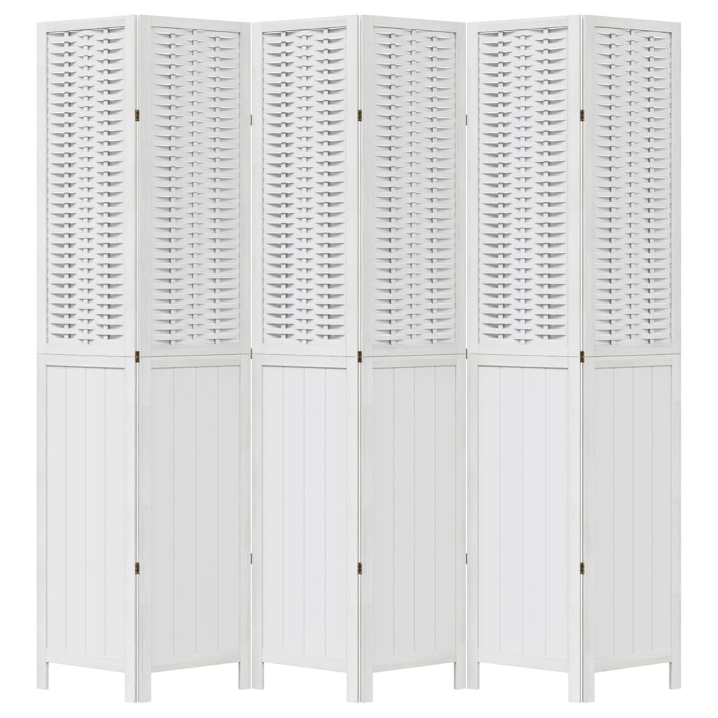 Room Divider 6 Panels White Solid Wood Paulownia
