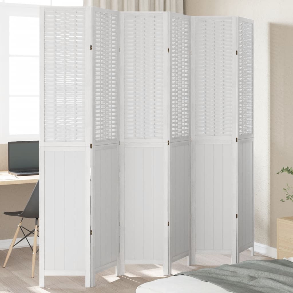 Room Divider 6 Panels White Solid Wood Paulownia