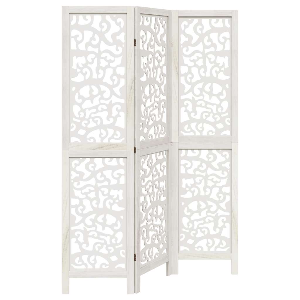 Room Divider 3 Panels White Solid Wood Paulownia