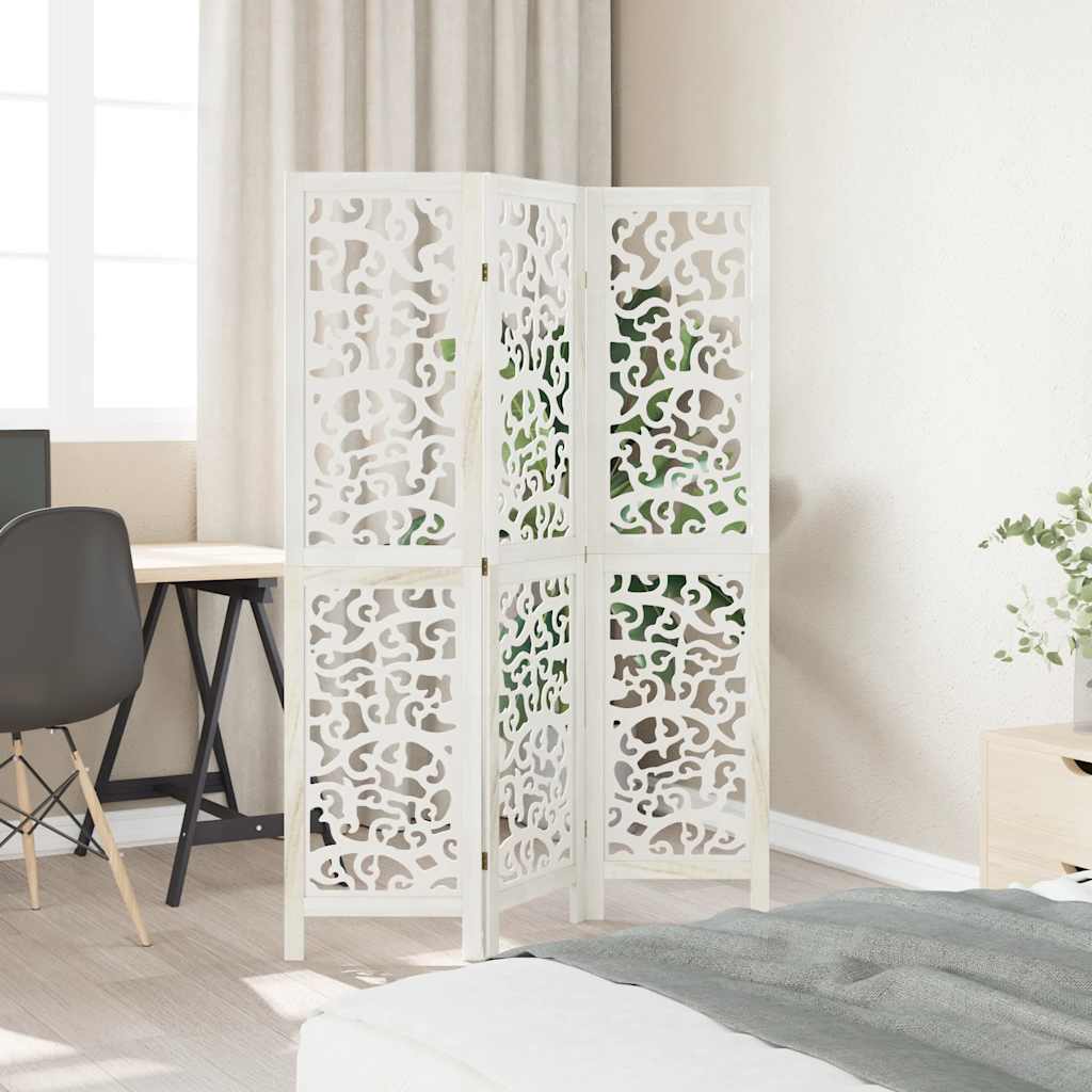Room Divider 3 Panels White Solid Wood Paulownia