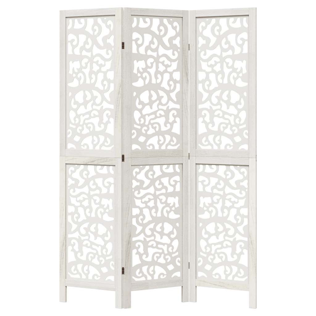 Room Divider 3 Panels White Solid Wood Paulownia