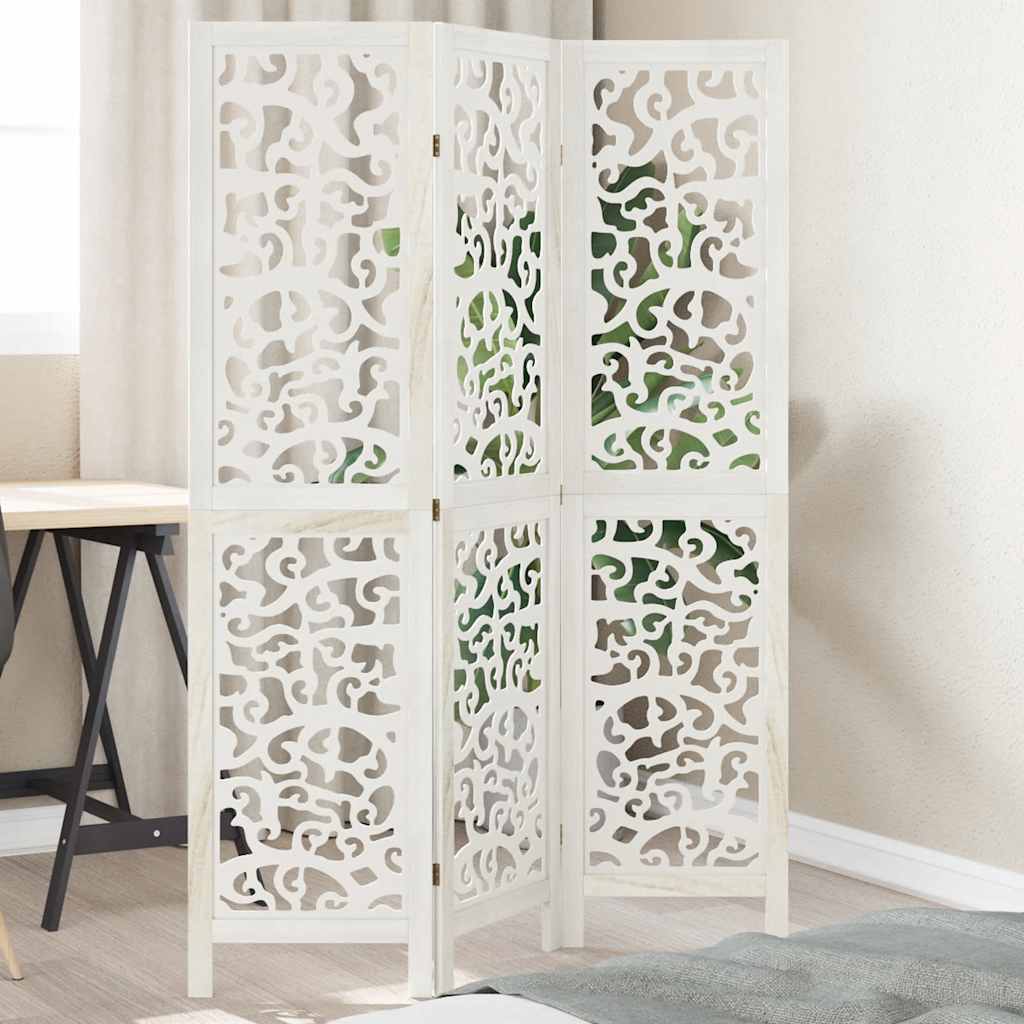Room Divider 3 Panels White Solid Wood Paulownia