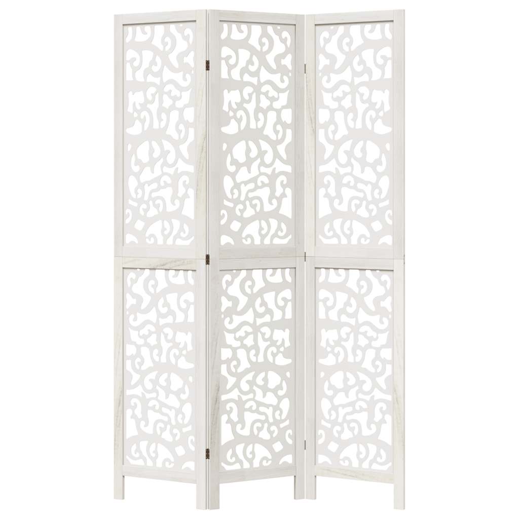 Room Divider 3 Panels White Solid Wood Paulownia