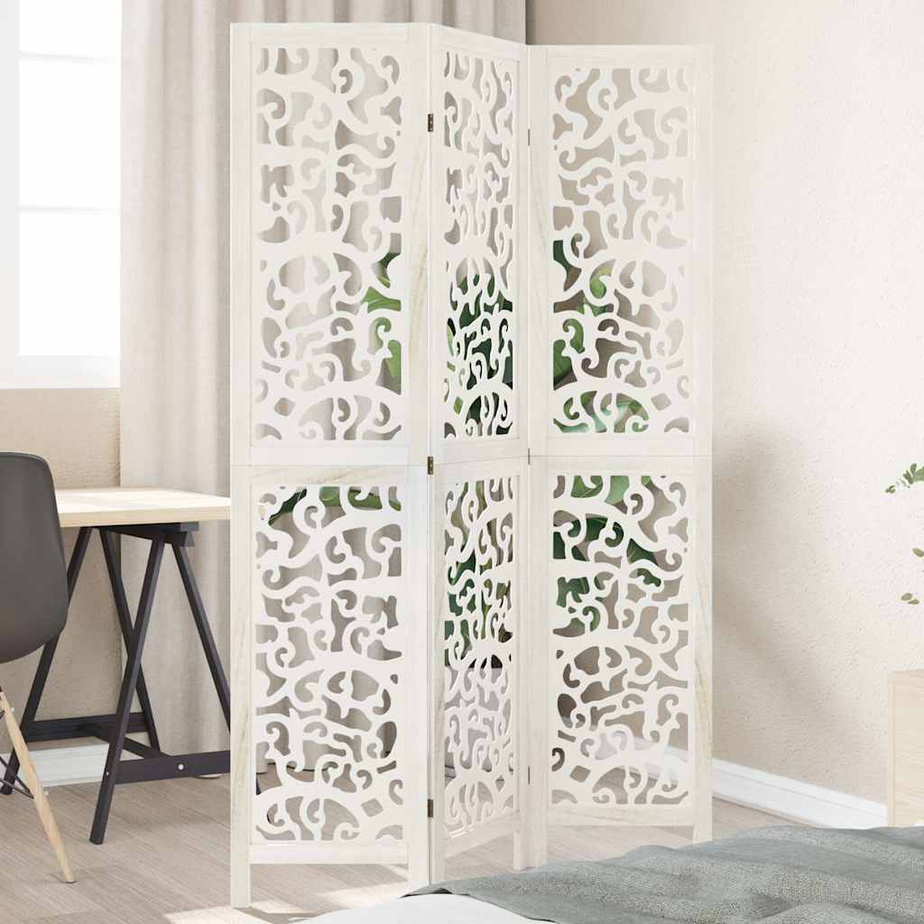 Room Divider 3 Panels White Solid Wood Paulownia
