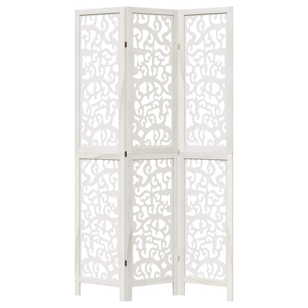 Room Divider 3 Panels White Solid Wood Paulownia