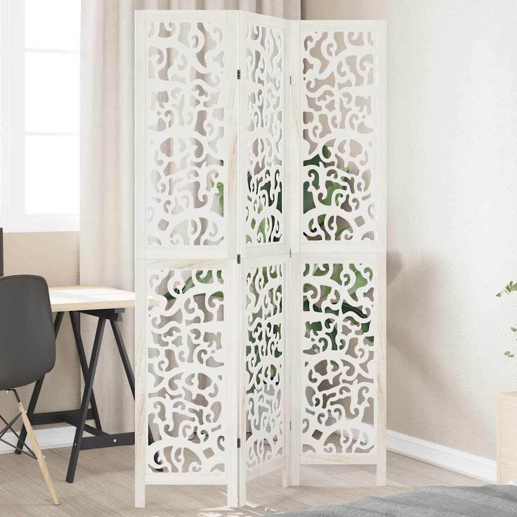 Room Divider 3 Panels White Solid Wood Paulownia