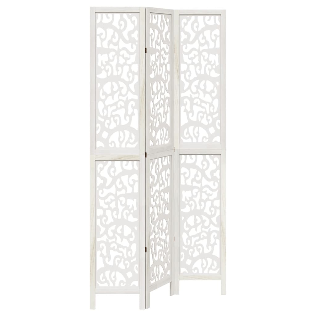 Room Divider 3 Panels White Solid Wood Paulownia