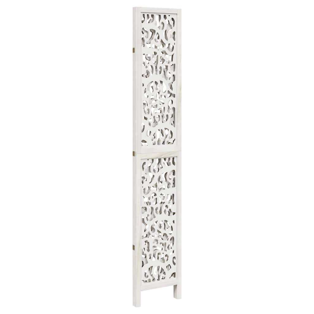 Room Divider 3 Panels White Solid Wood Paulownia