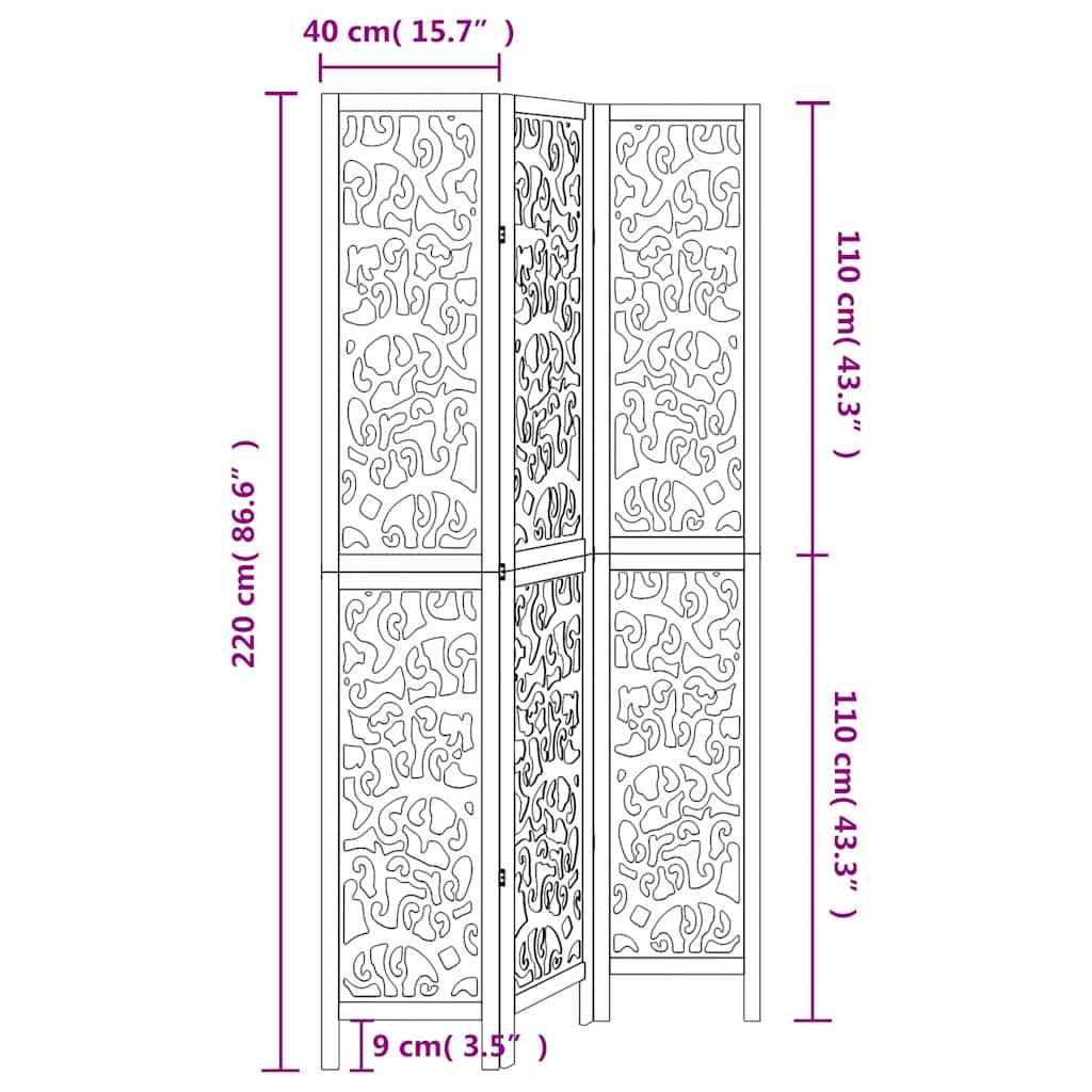 Room Divider 3 Panels White Solid Wood Paulownia