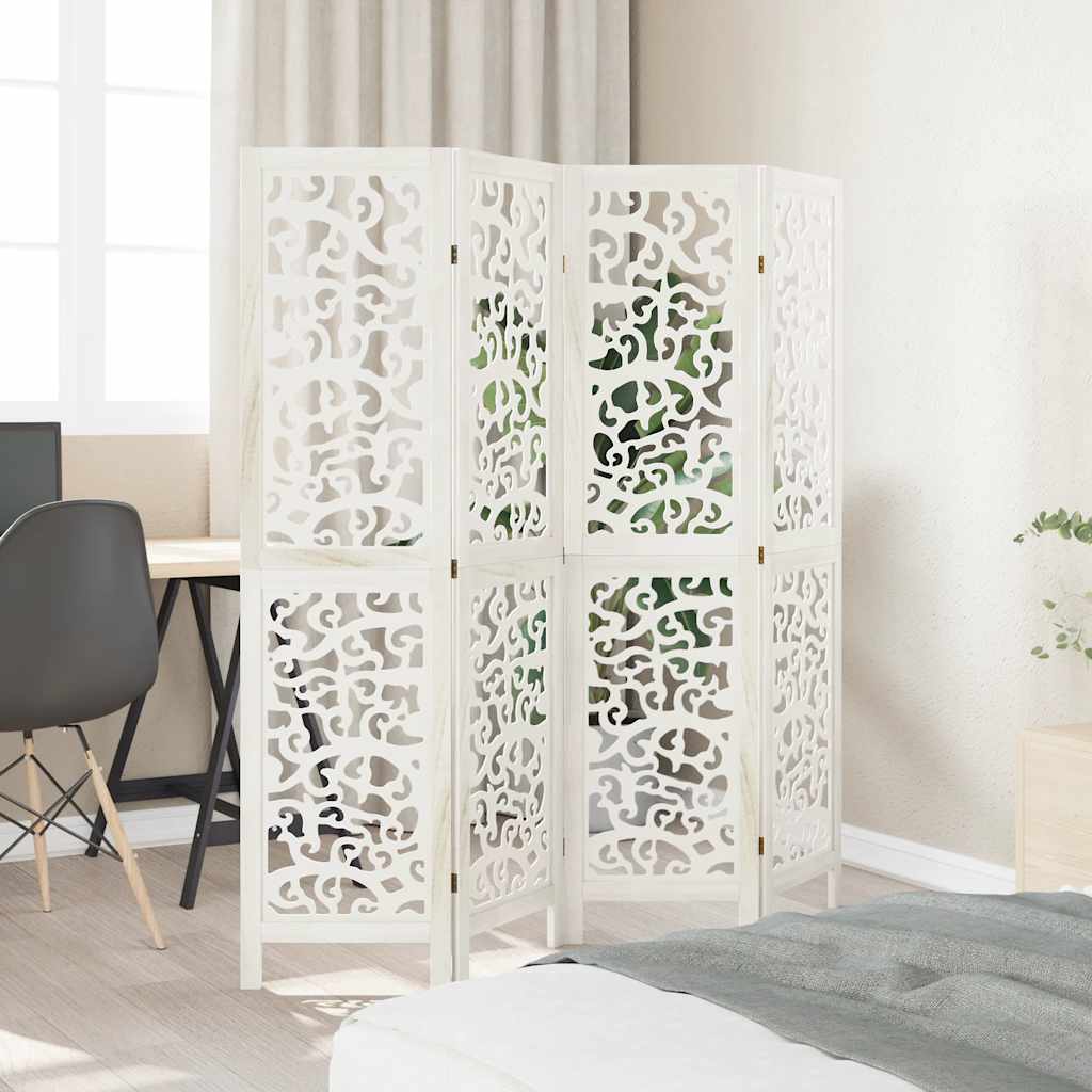 Room Divider 4 Panels White Solid Wood Paulownia
