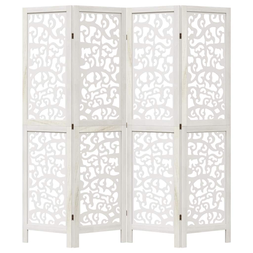 Room Divider 4 Panels White Solid Wood Paulownia