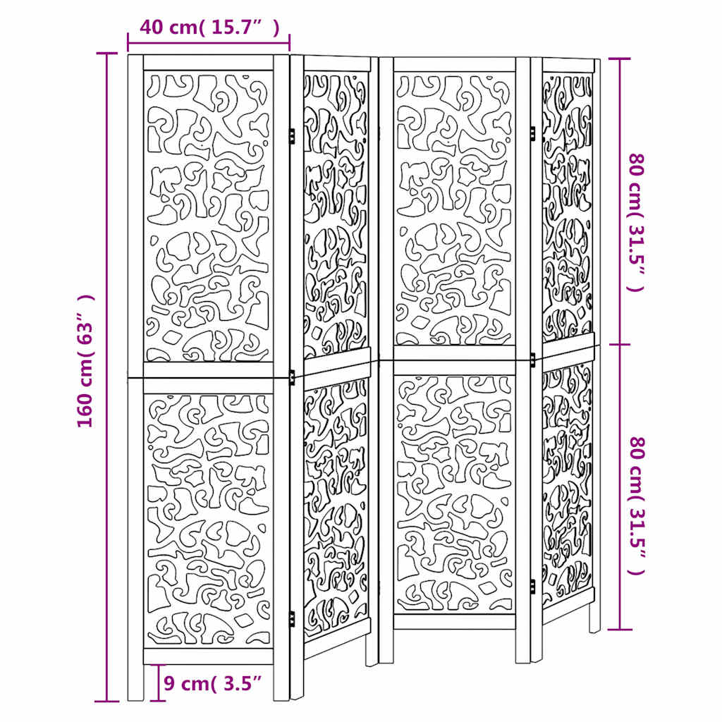 Room Divider 4 Panels White Solid Wood Paulownia