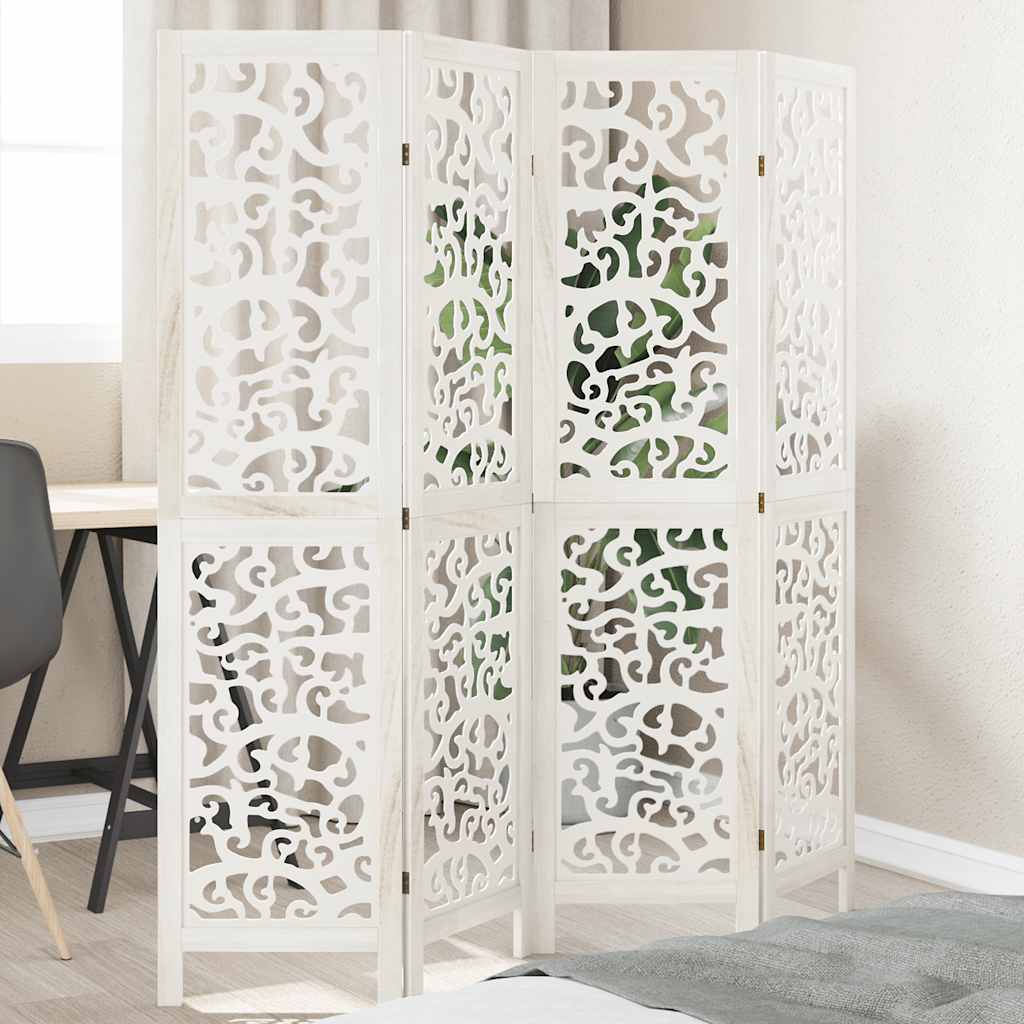 Room Divider 4 Panels White Solid Wood Paulownia