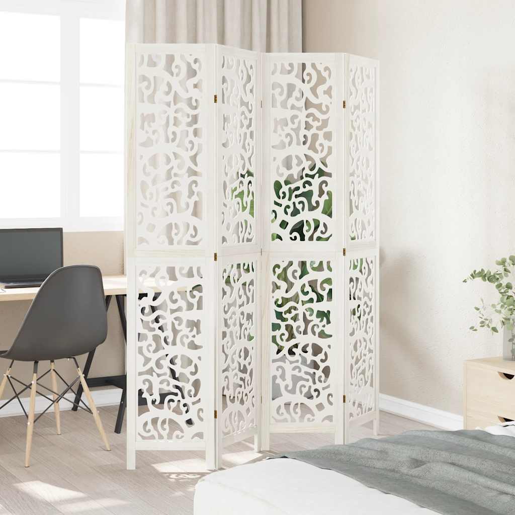 Room Divider 4 Panels White Solid Wood Paulownia