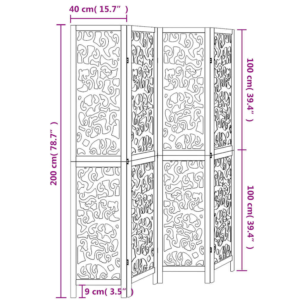 Room Divider 4 Panels White Solid Wood Paulownia