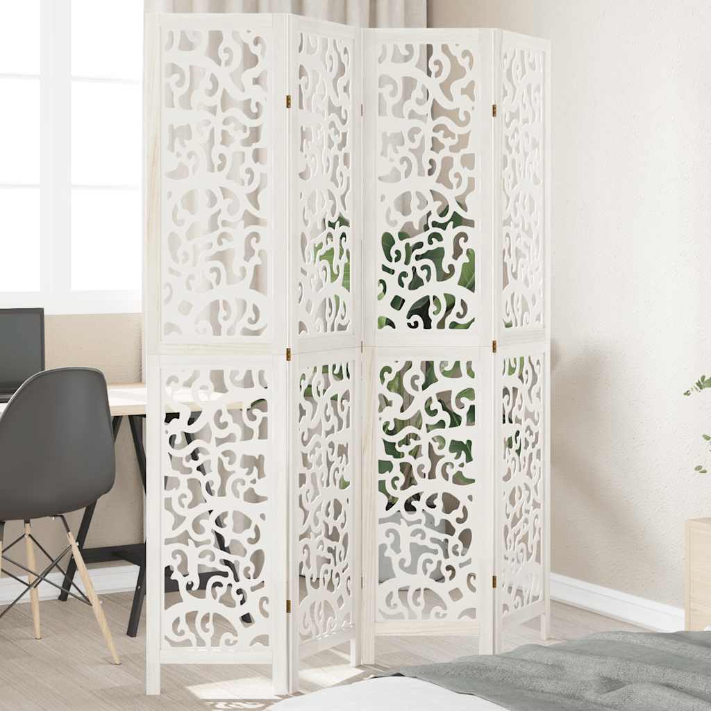 Room Divider 4 Panels White Solid Wood Paulownia