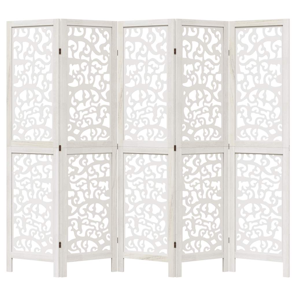 Room Divider 5 Panels White Solid Wood Paulownia