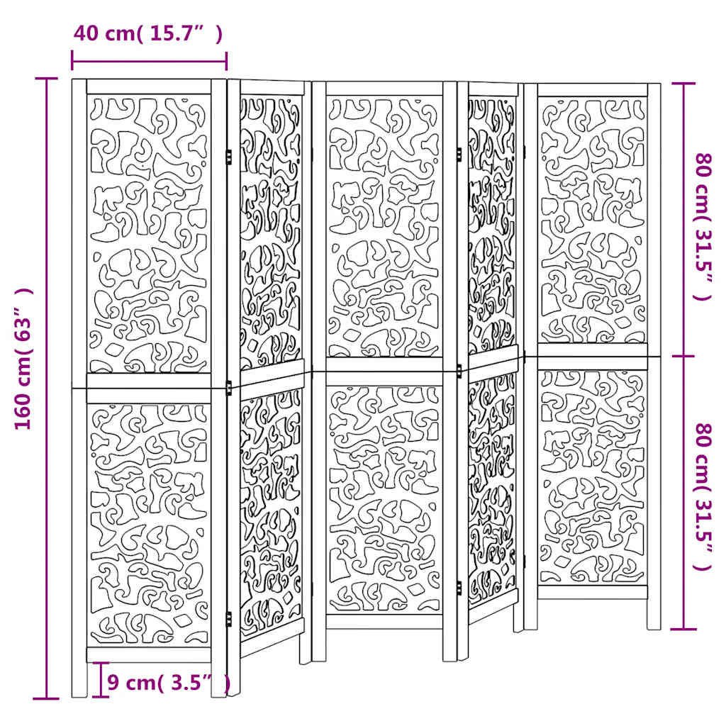 Room Divider 5 Panels White Solid Wood Paulownia