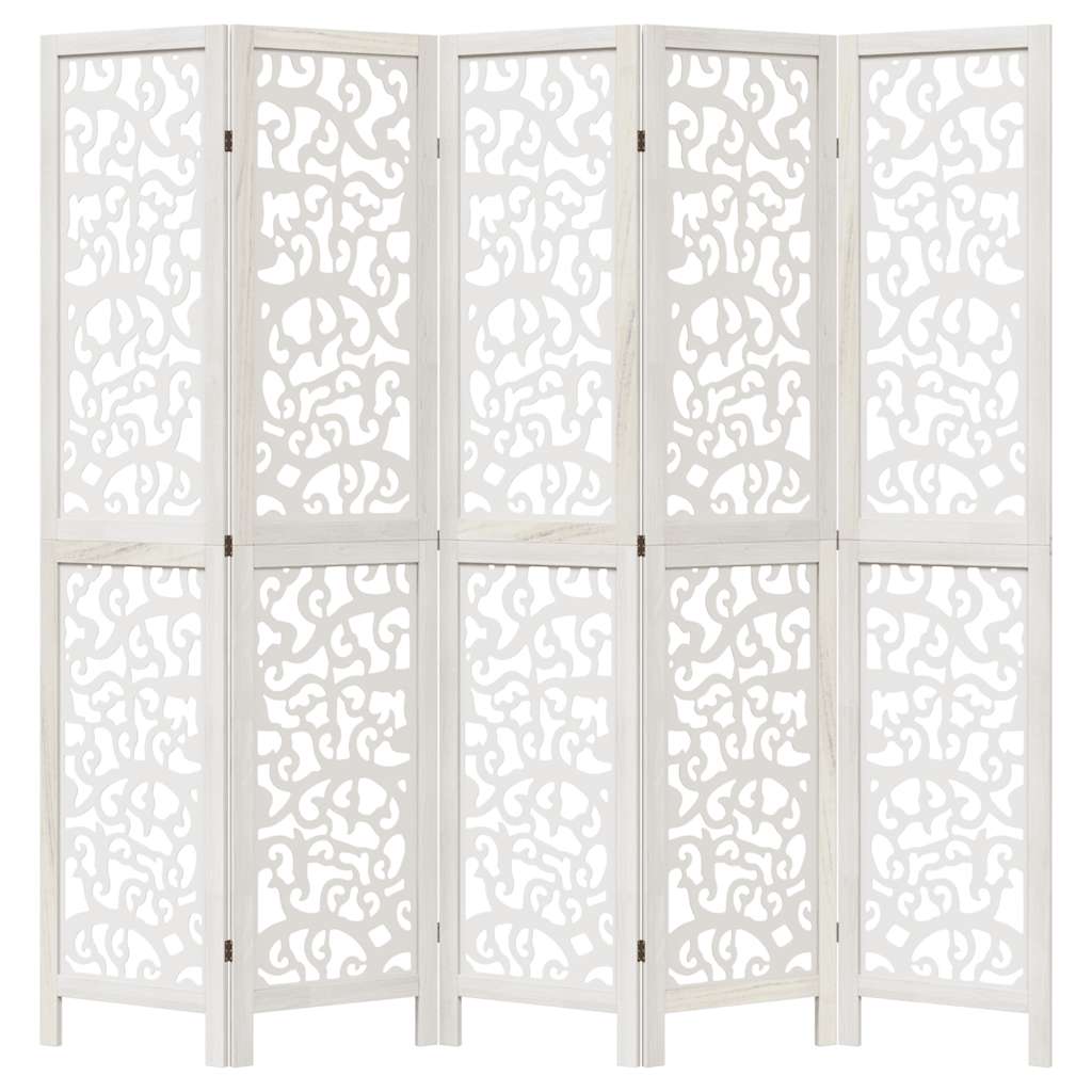 Room Divider 5 Panels White Solid Wood Paulownia