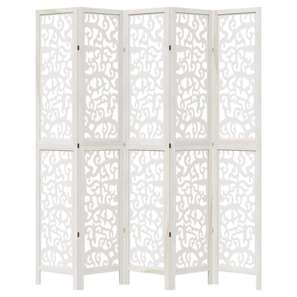 Room Divider 5 Panels White Solid Wood Paulownia