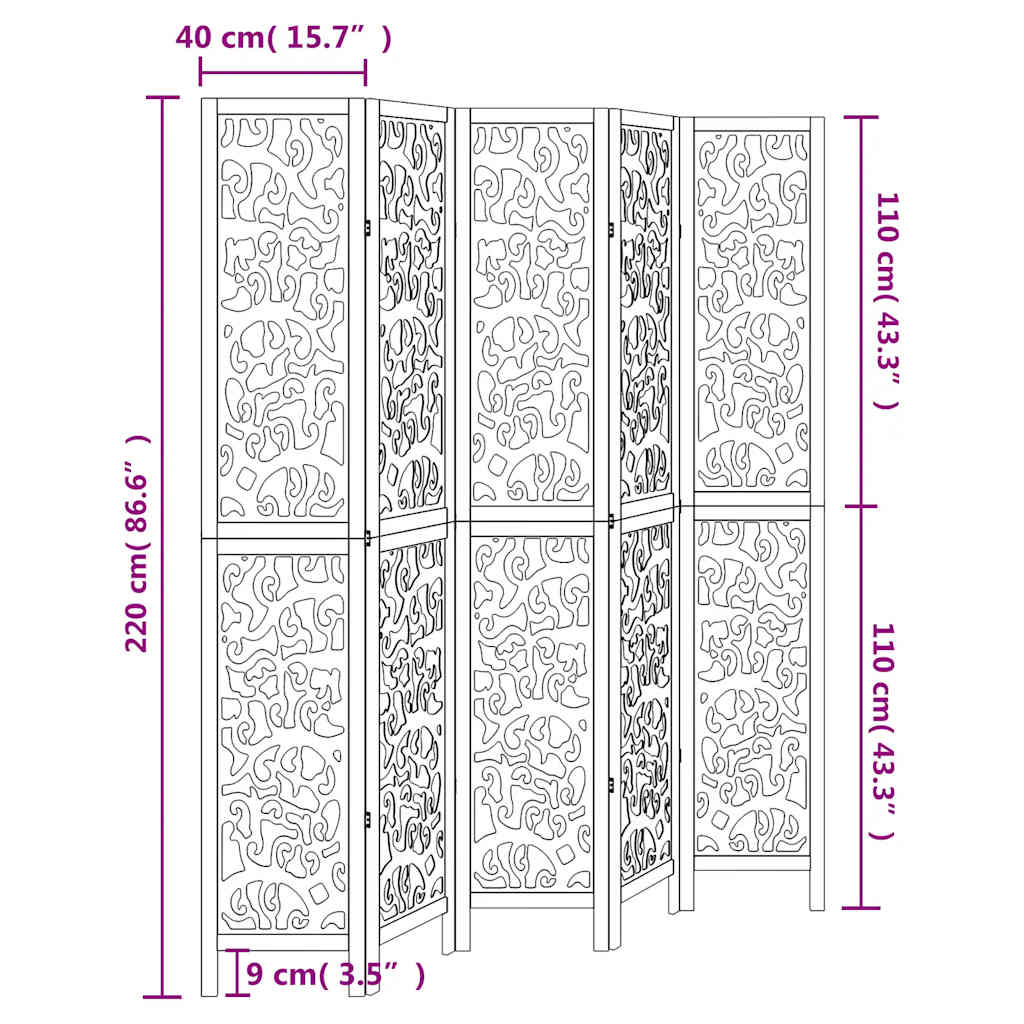 Room Divider 5 Panels White Solid Wood Paulownia