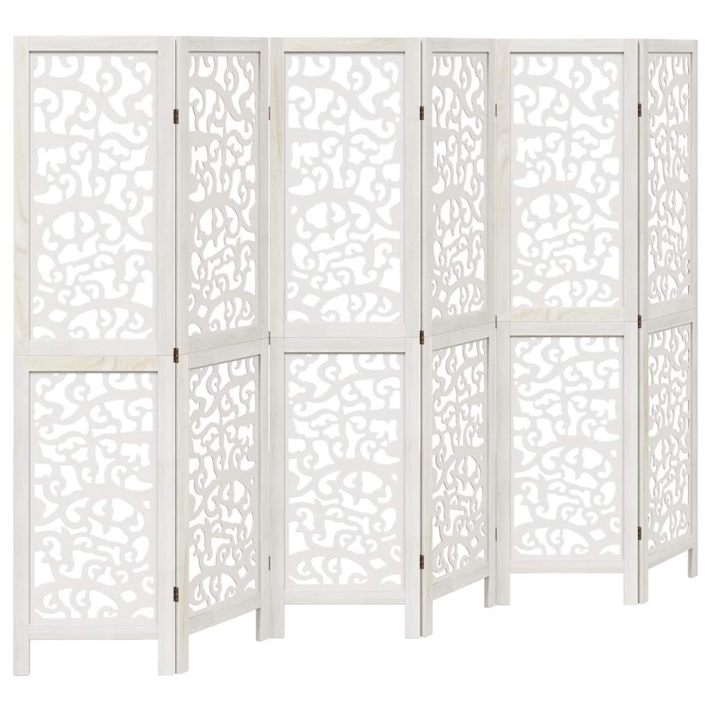 Room Divider 6 Panels White Solid Wood Paulownia