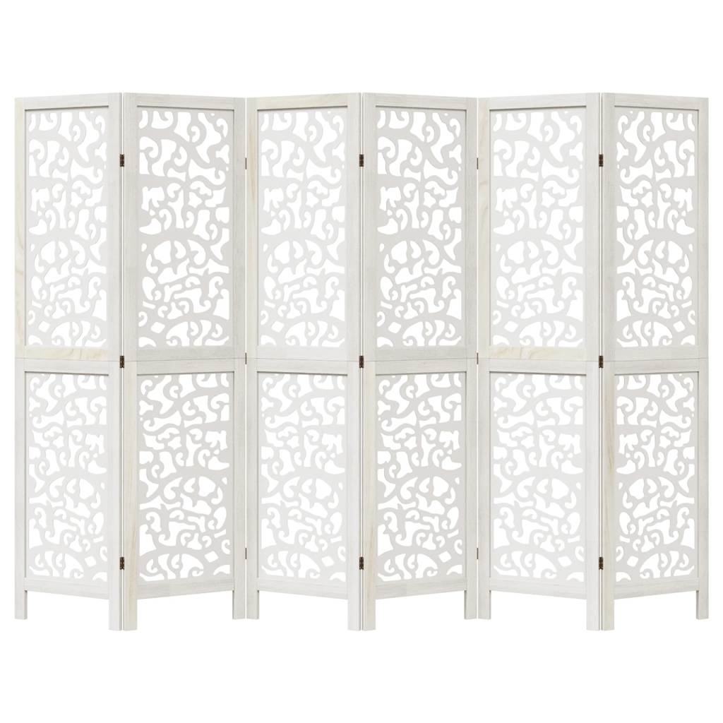 Room Divider 6 Panels White Solid Wood Paulownia