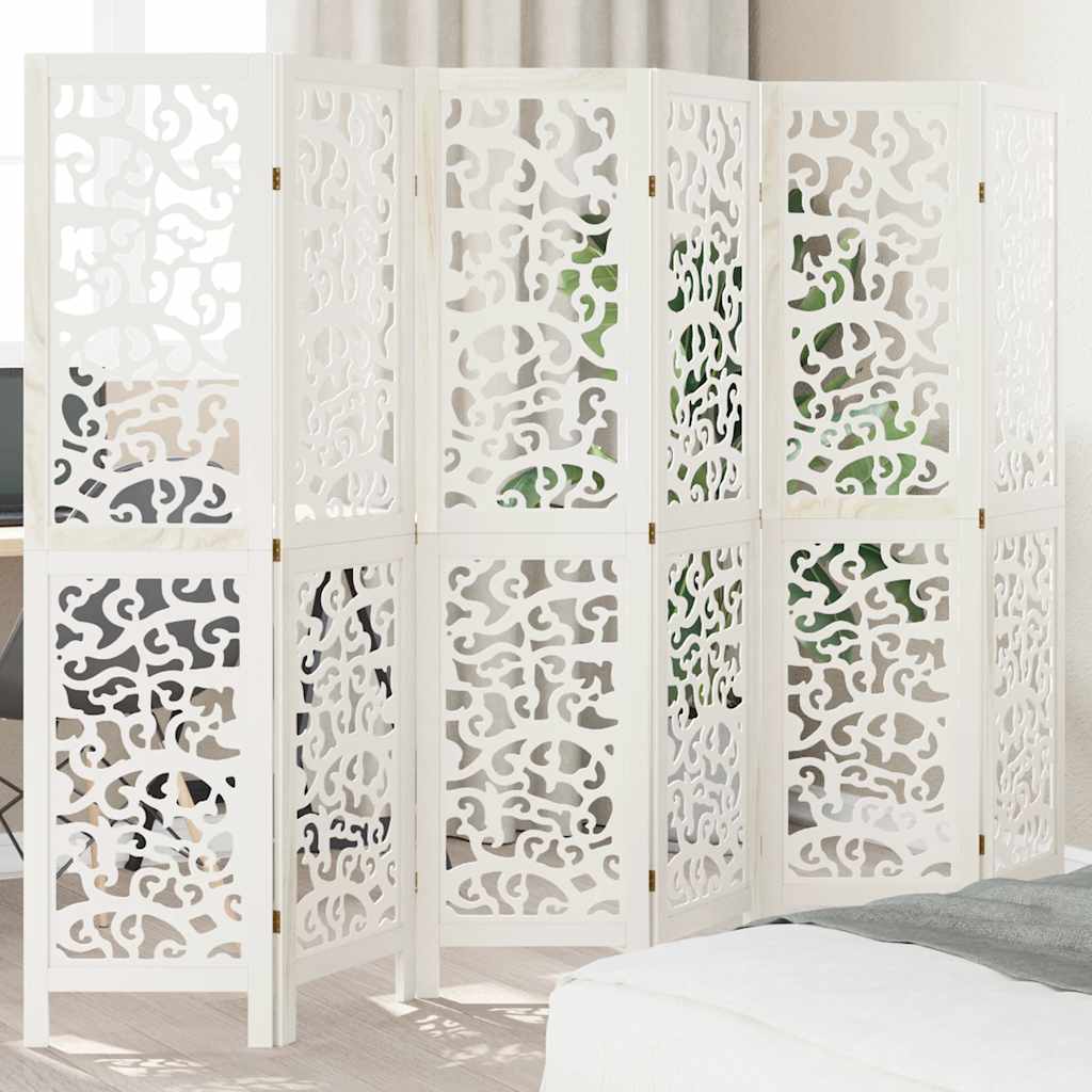 Room Divider 6 Panels White Solid Wood Paulownia