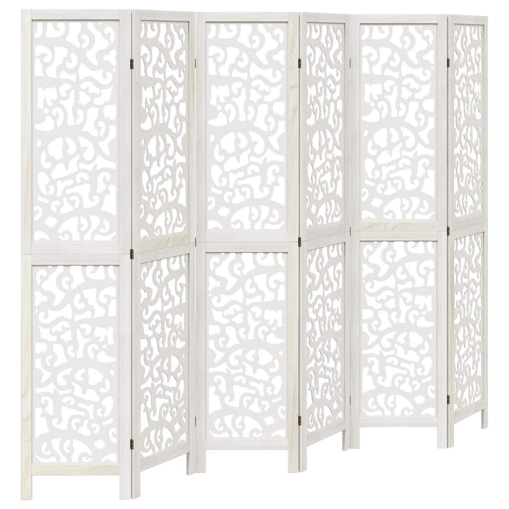Room Divider 6 Panels White Solid Wood Paulownia