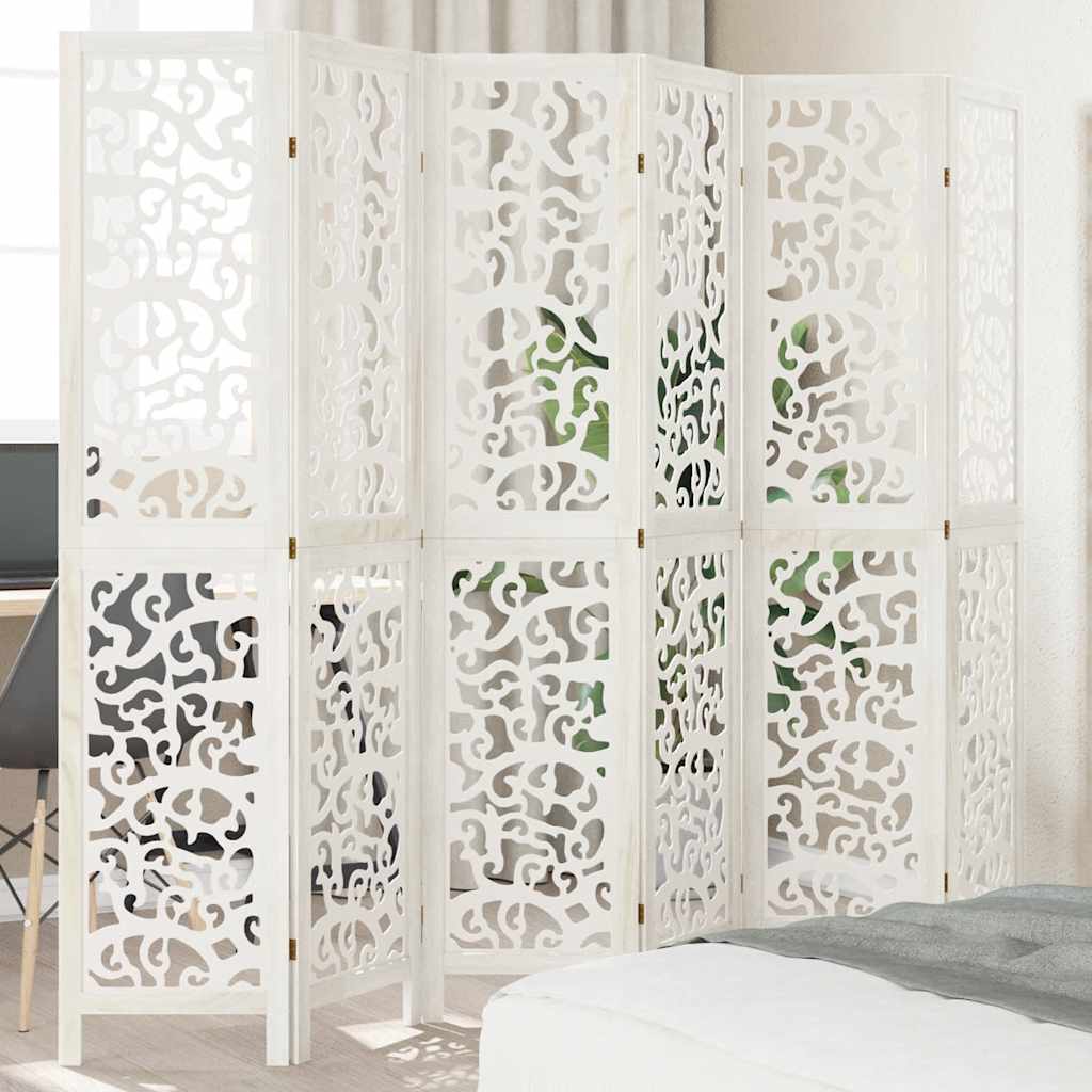 Room Divider 6 Panels White Solid Wood Paulownia