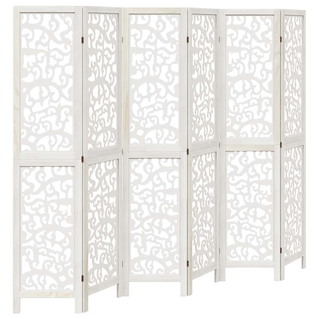 Room Divider 6 Panels White Solid Wood Paulownia