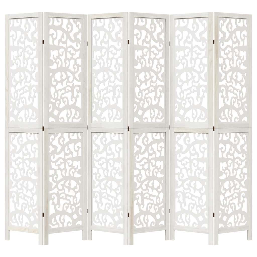 Room Divider 6 Panels White Solid Wood Paulownia