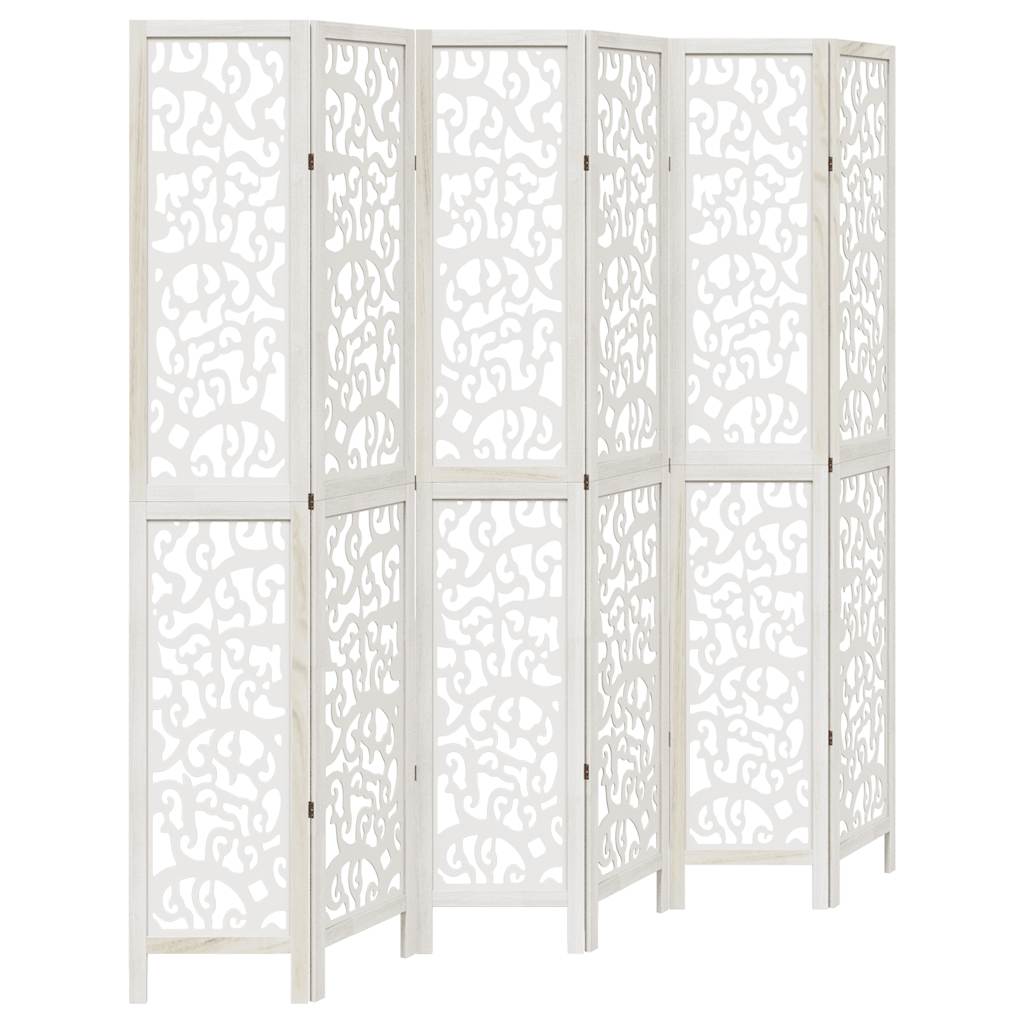 Room Divider 6 Panels White Solid Wood Paulownia