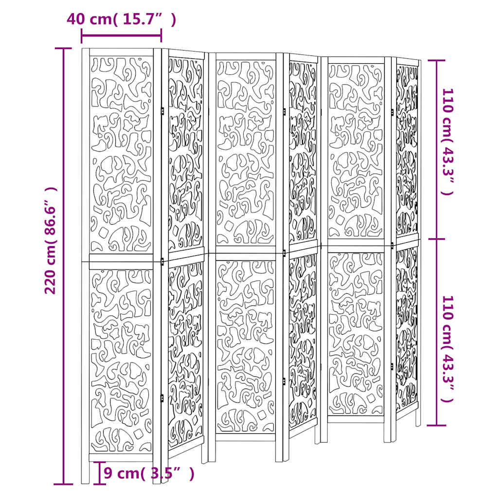 Room Divider 6 Panels White Solid Wood Paulownia