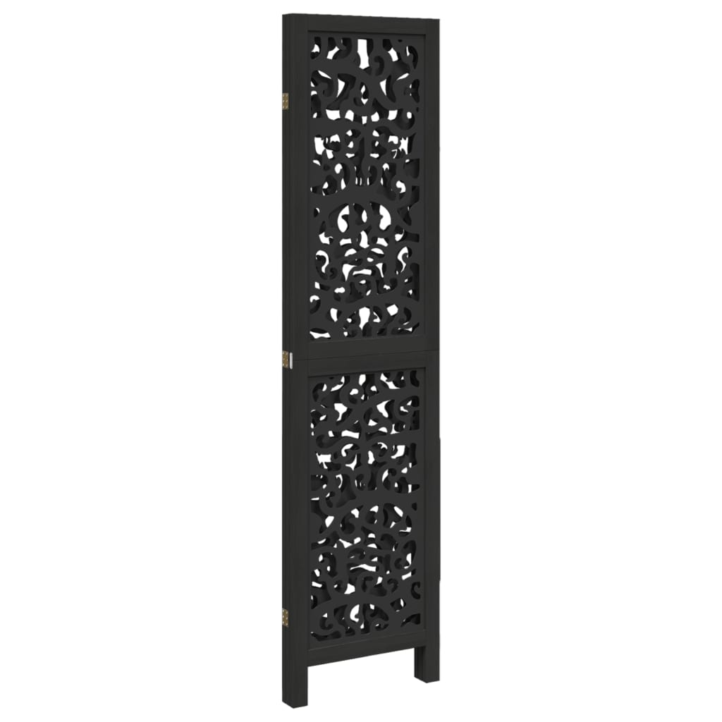 Room Divider 3 Panels Black Solid Wood Paulownia