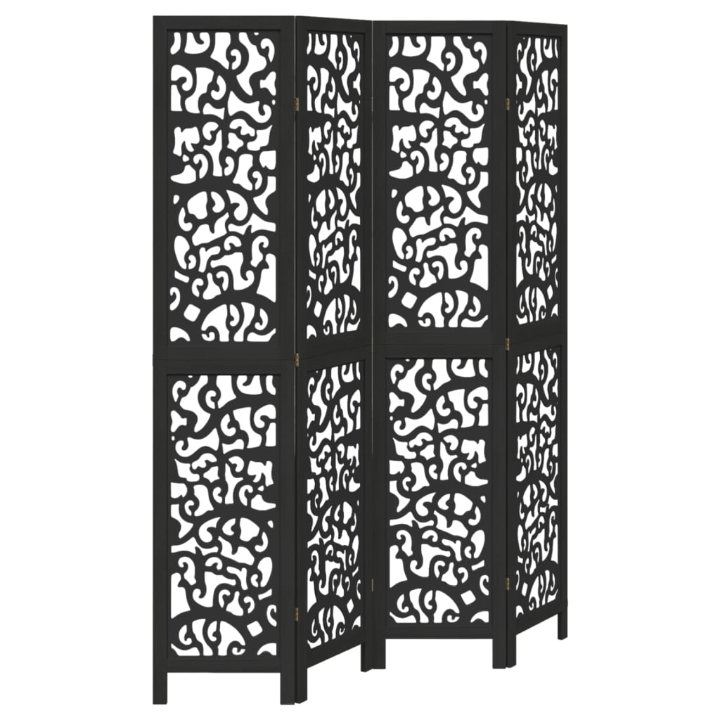 Room Divider 4 Panels Black Solid Wood Paulownia