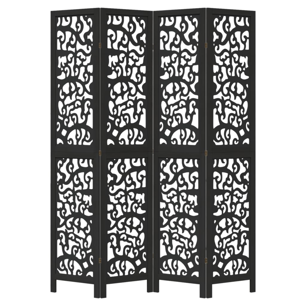 Room Divider 4 Panels Black Solid Wood Paulownia