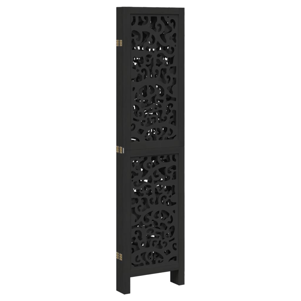Room Divider 5 Panels Black Solid Wood Paulownia