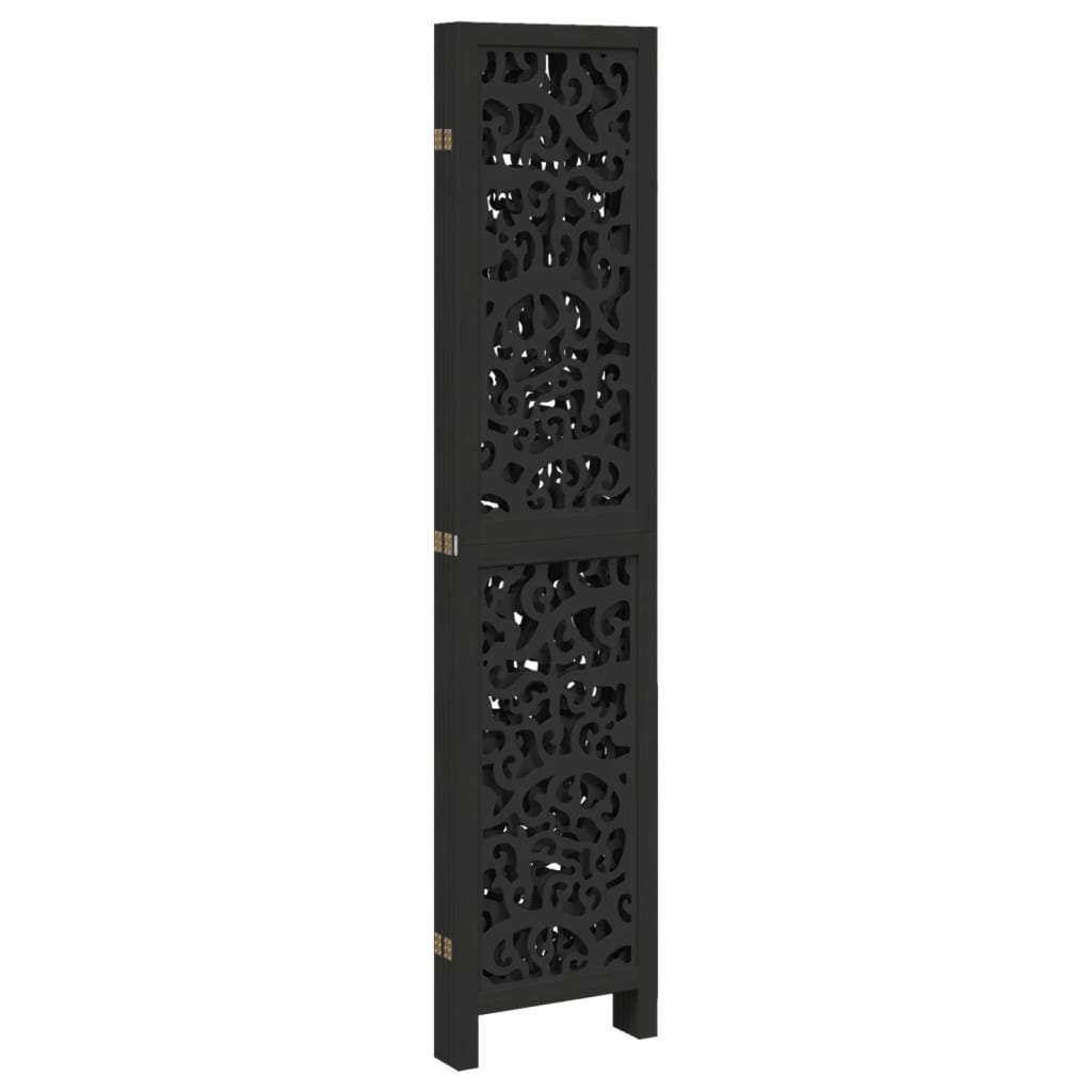 Room Divider 5 Panels Black Solid Wood Paulownia
