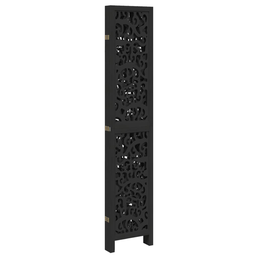 Room Divider 5 Panels Black Solid Wood Paulownia