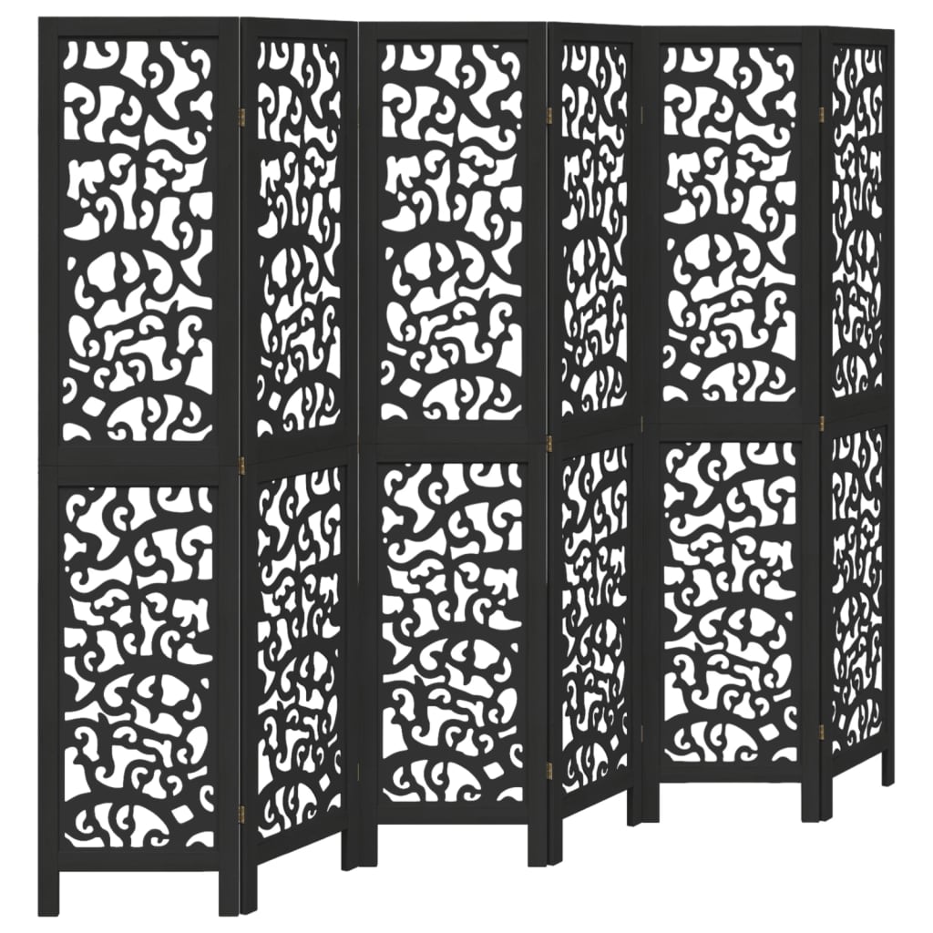 Room Divider 6 Panels Black Solid Wood Paulownia