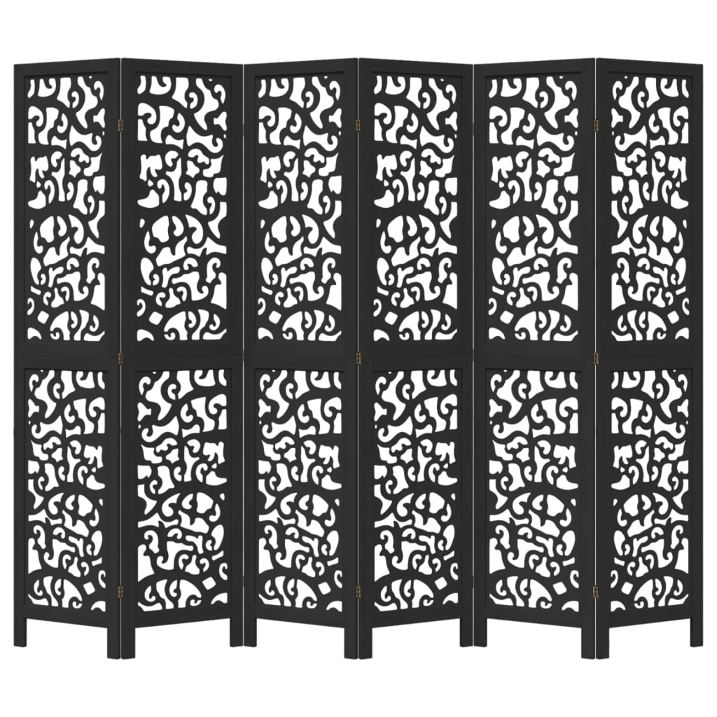Room Divider 6 Panels Black Solid Wood Paulownia
