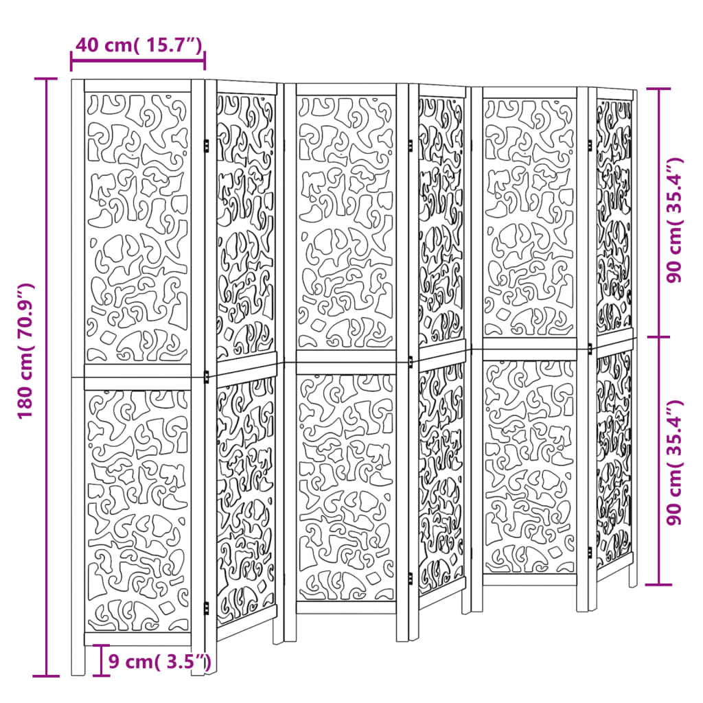 Room Divider 6 Panels Black Solid Wood Paulownia