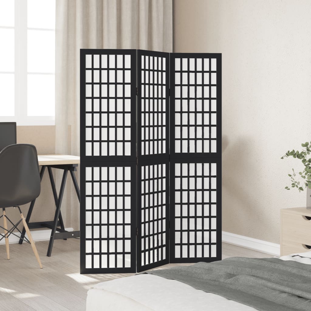 Room Divider 3 Panels Black Solid Wood Paulownia