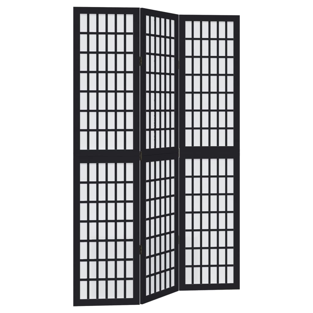 Room Divider 3 Panels Black Solid Wood Paulownia