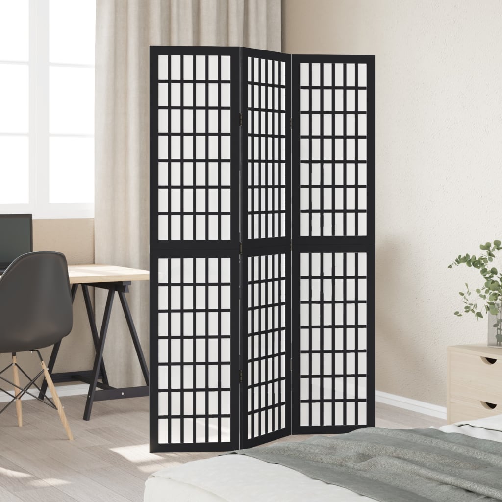 Room Divider 3 Panels Black Solid Wood Paulownia